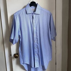 TM LEWIN Blue Gingham Short Sleeve Shirt-15.5/34.5